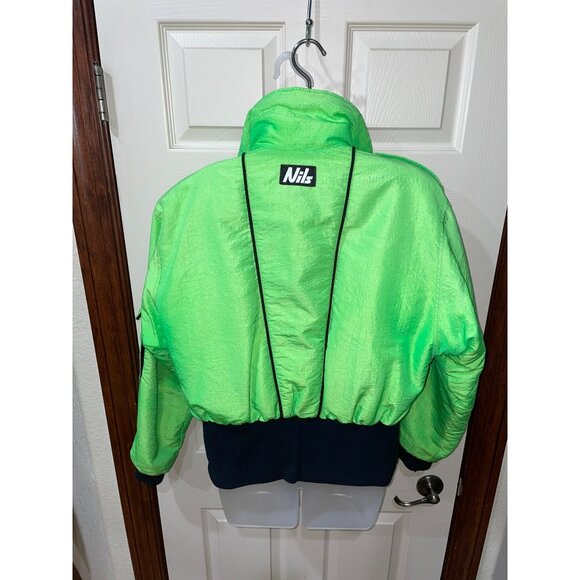 Vintage Nils Neon Green Womens Ski Jacket Size 10 Warm Retro Style With Zipper P - Picture 2 of 10